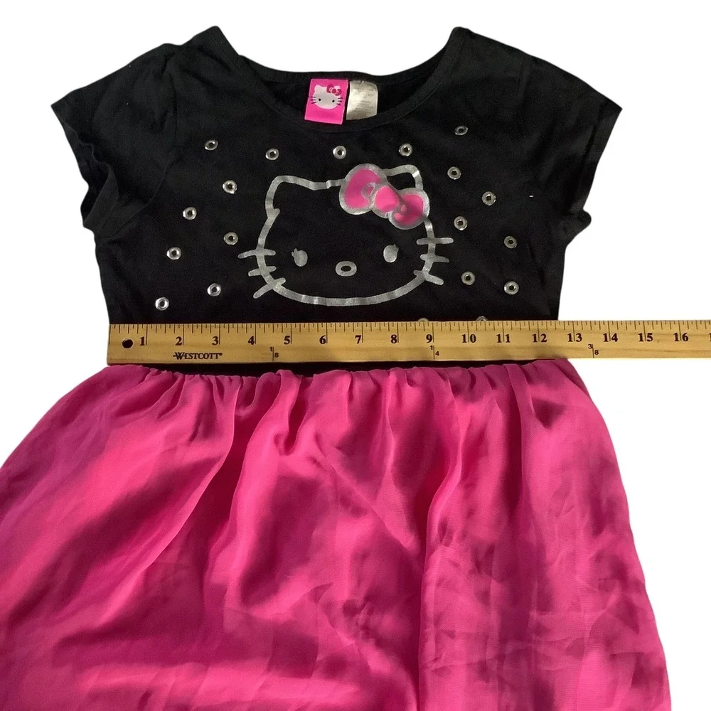 Hello Kitty Girls Dress Black Pink Hi‎ Lo Sparkle Sz L 10 12 Short Sleeve